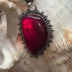 Sale - Red Flash Labradorite Gemstone handcrafted pendant